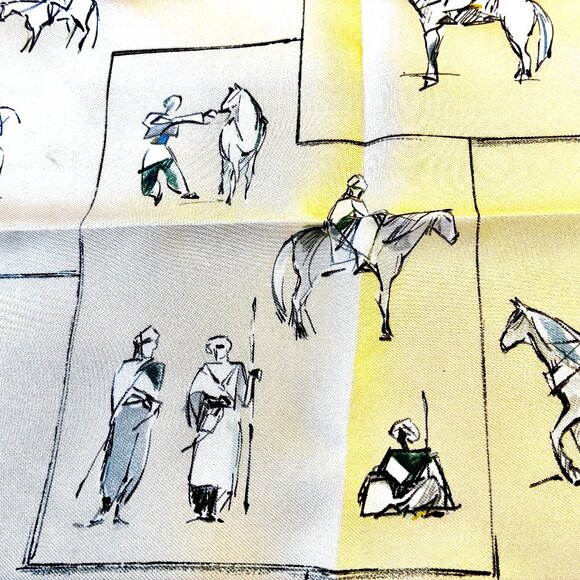 HERMES Paris Silk Scarf Equestrian Horse & Rider VOYAGE AU NIGER Green New 16" - Picture 15 of 16